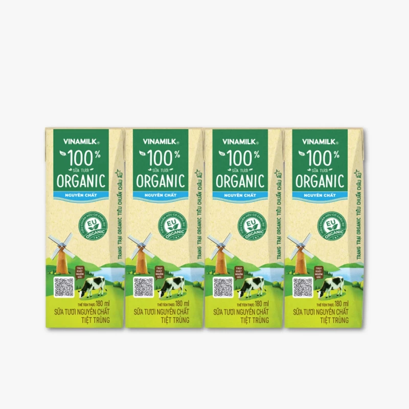 Sữa Tươi Vinamilk 100% Organic 180ml*4/12