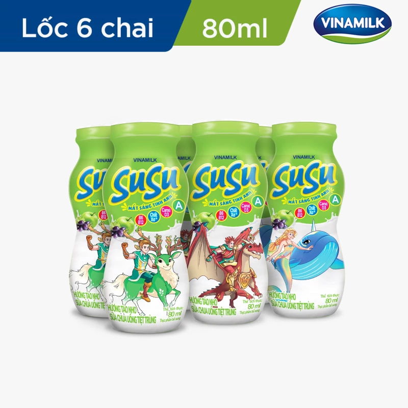 Sữa Chua Susu hương táo nho, IQ 80ml lốc 6 chai