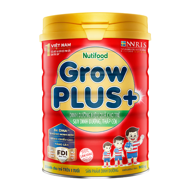 Sữa bột NutiFood Grow Plus+ Đỏ – 900g – Dành cho trẻ suy dinh dưỡng, thấp còi từ 1 tuổi trở lên