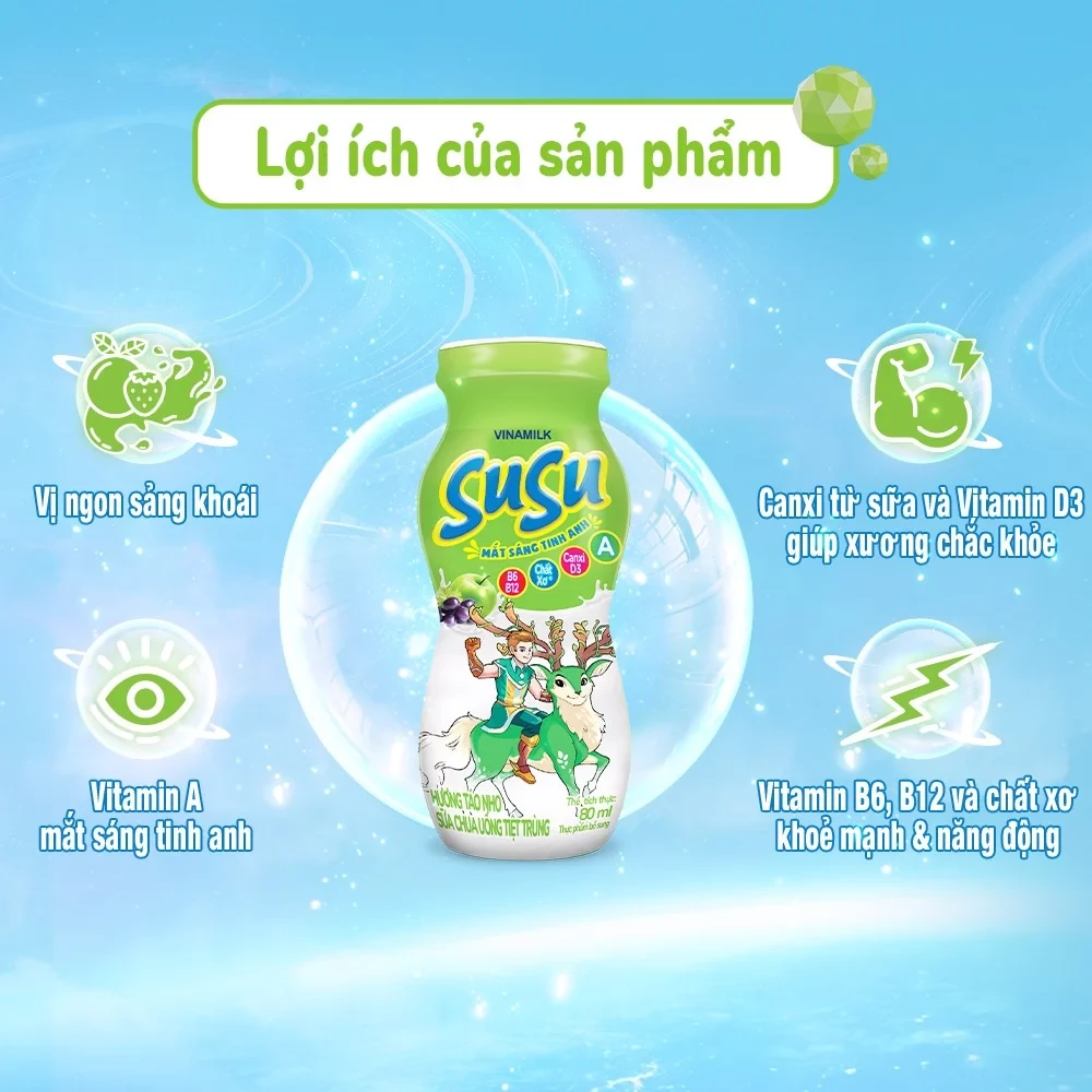 Sữa Chua Susu hương táo nho, IQ 80ml lốc 6 chai