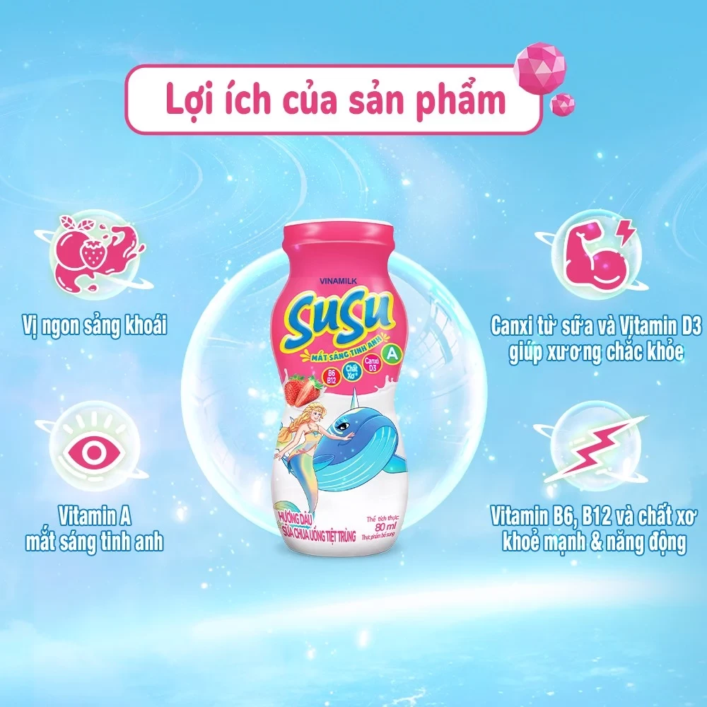 Sữa Chua Susu dâu, IQ chai 80 ml lốc 6/8
