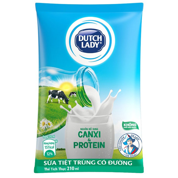 Sữa Tươi Tiệt Trùng túi có đường 180ml, 210ml/48