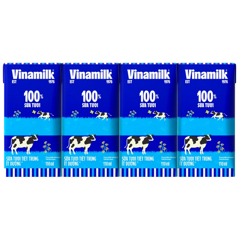 Sữa Tươi Vinamilk đàn bò vỉ 110ml ít đường/12