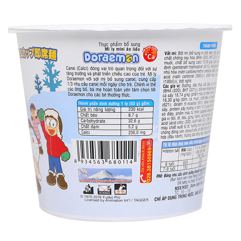 Mì Mini Doraemon Hải Sản Chua Ngọt ly 53g/12