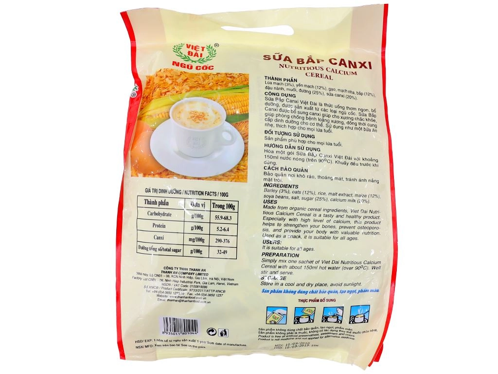 Ngũ cốc sữa bắp canxi Việt Đài  600g/16 | Ngũ Cốc Dinh Dưỡng