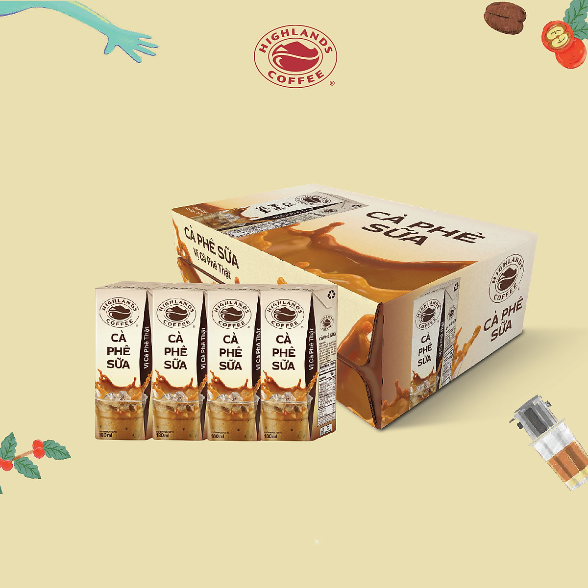 Cà phê sữa Highlands Tetra with milk  lốc 180ml*4/12
