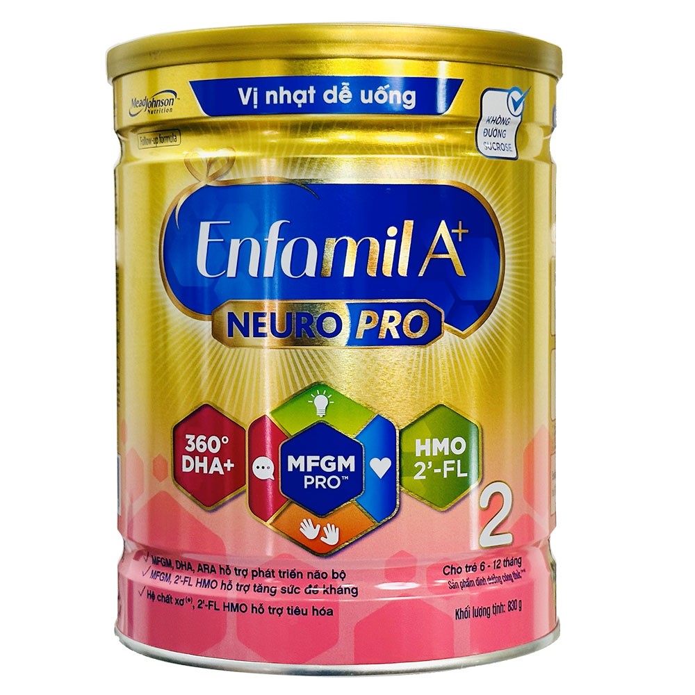 Sữa bột Enfamil A+ 2 DHA+ MFGM Pro – 830g – Cho trẻ từ 6–12 tháng tuổi