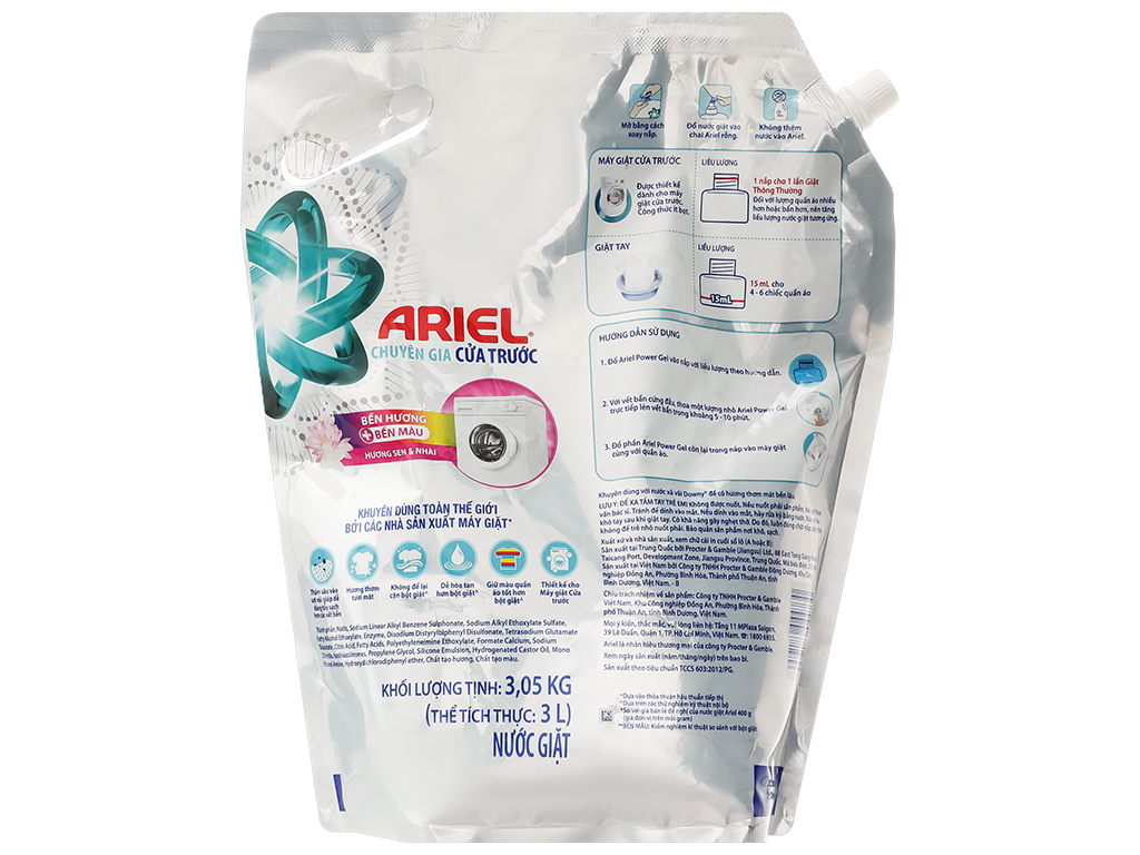Ariel nước giặt cửa trước hương sen nhài  túi 3.7kg