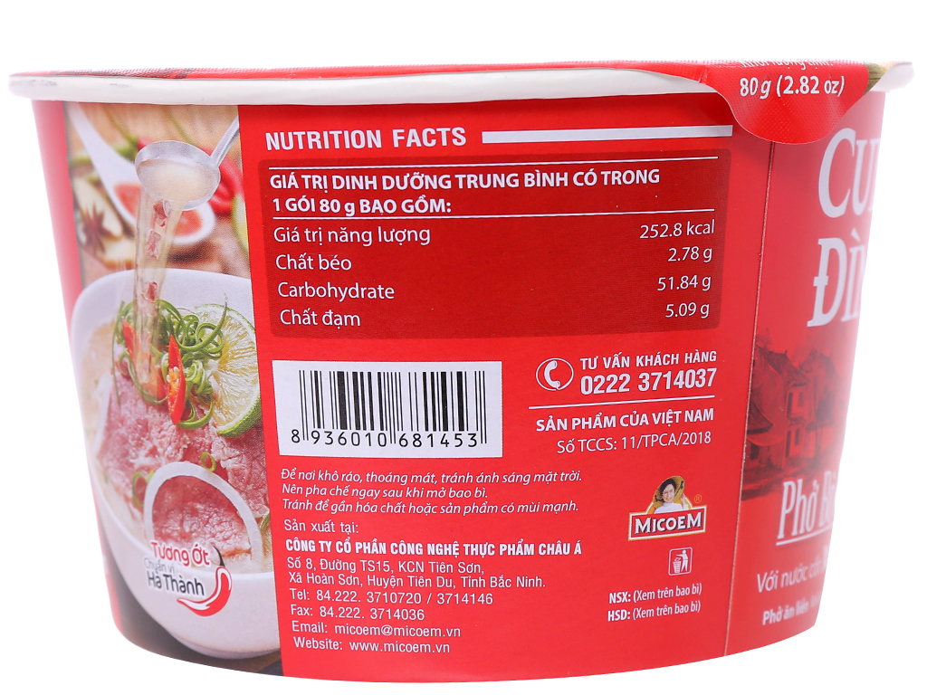 Phở bò Cung Đình Hà Nội bát 80g/12