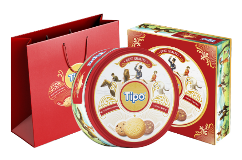Bánh Tippo Cookies thập cẩm rắc hạt Hộp sắt 330g