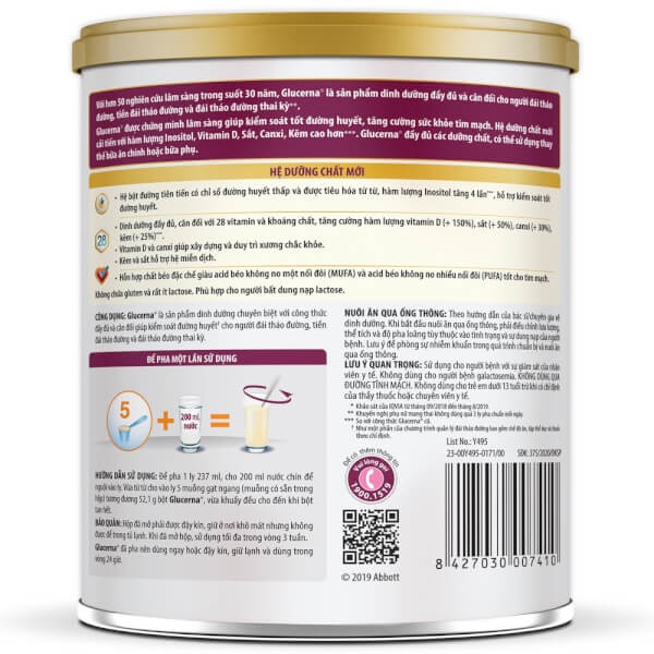 Sữa bột Glucerna Vani – Hộp 400g – Dinh dưỡng dành cho người đái tháo đường hoặc tiền đái tháo đường