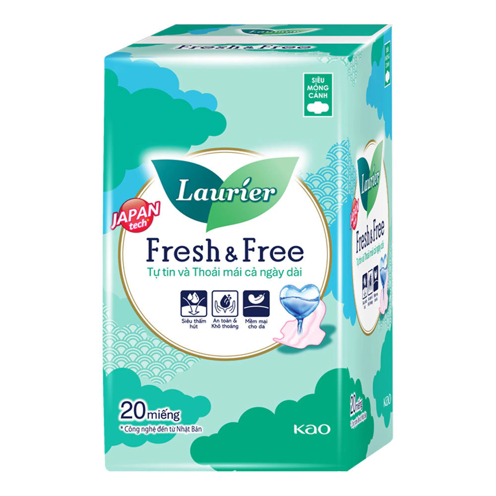 Băng vệ sinh Laurier Fresh & Free siêu mỏng cánh 20 miếng