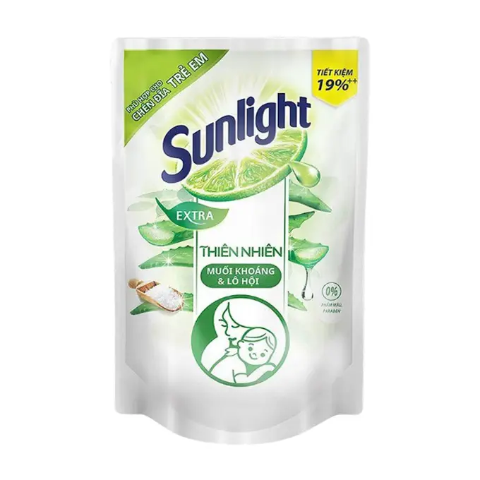 Nước rửa chén Sunlight thiên nhiên muối khoáng lô hội 750g túi