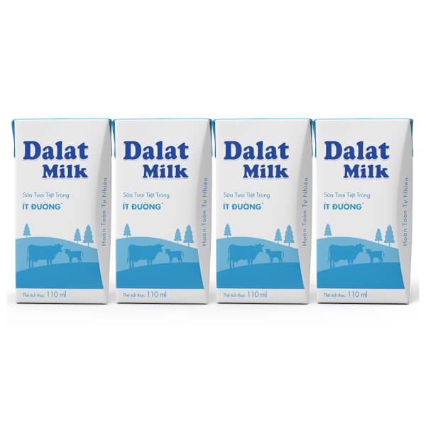 Sữa tươi tiệt trùng ít đường dalatmilk 110ml_Lốc 04 hộp