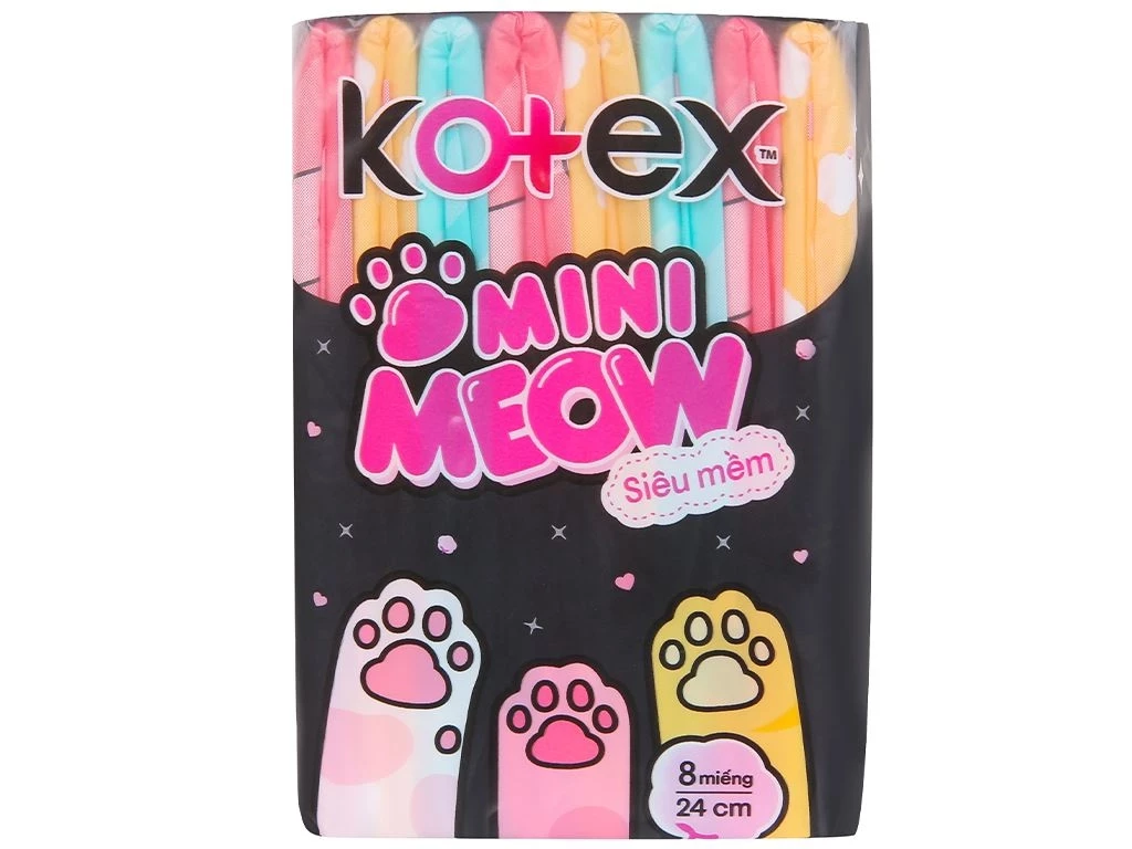 Kotex Mini Meow Siêu Mềm Siêu Mỏng Cánh 24 cm 8M
