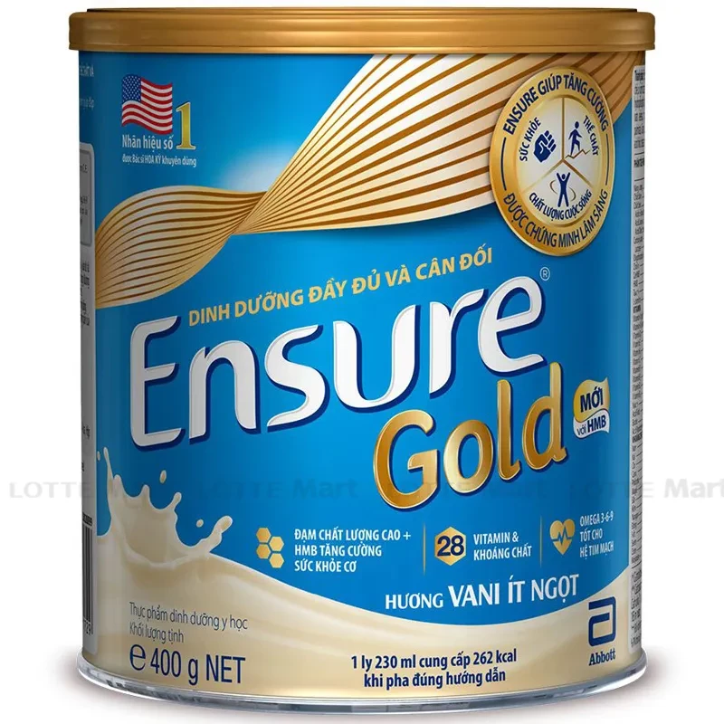 Sữa bột Ensure Gold ít ngọt hương vani – 400g – Dinh dưỡng phục hồi cho người lớn, người bệnh