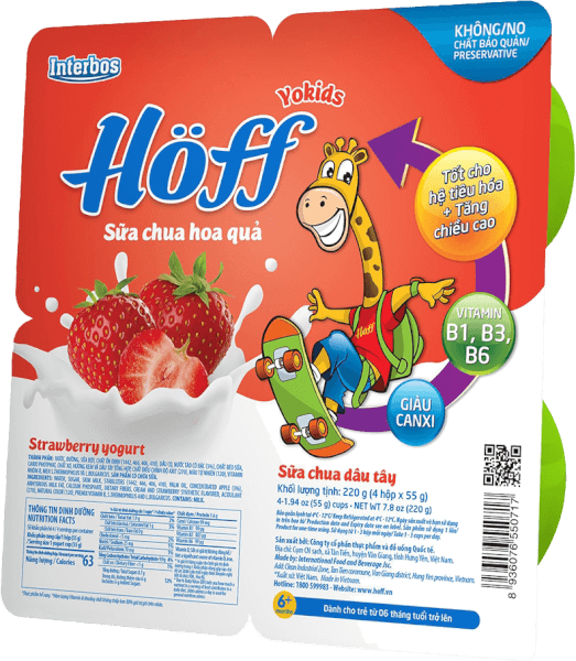 Sữa chua hoa quả Hoff dâu tây 55g*4/12