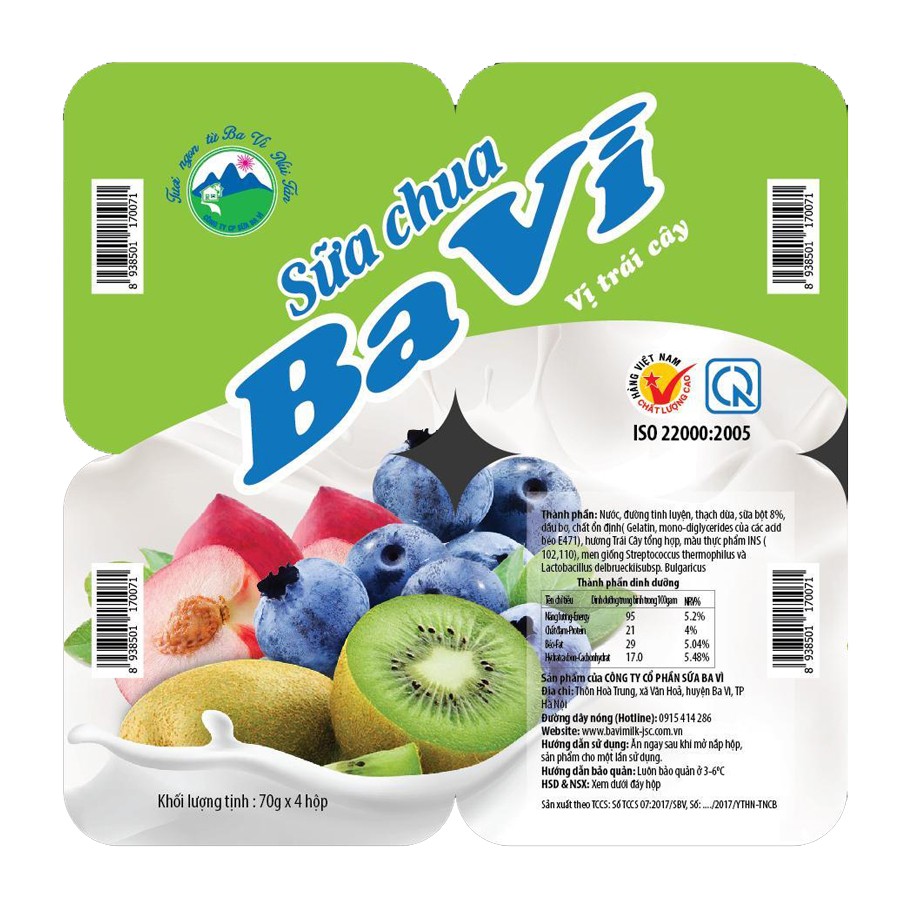Sữa chua ăn ba vì trái cây 70g/12