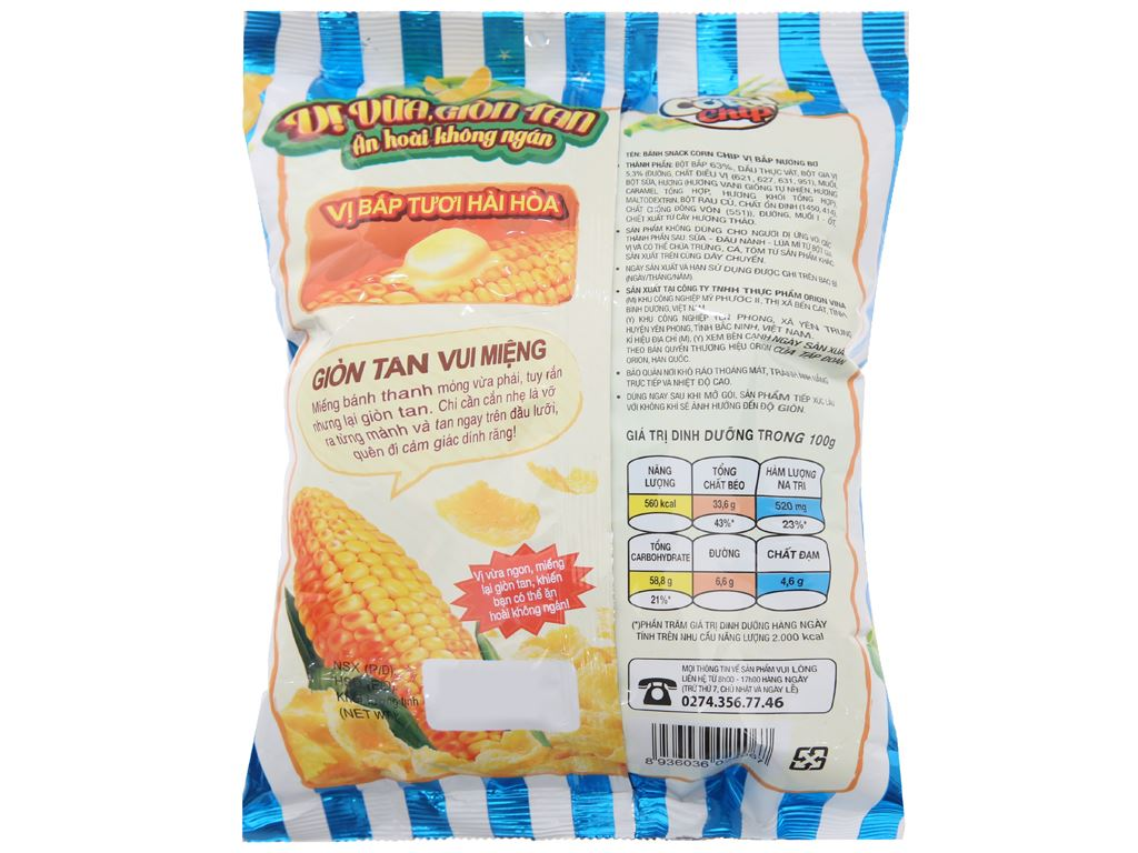 Bim bim Corn chip bắp nướng bơ 35g,38g/80