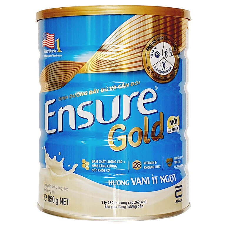 Sữa bột Ensure Gold ít ngọt hương vani – 850g – Dinh dưỡng đầy đủ cho người lớn tuổi, người bệnh