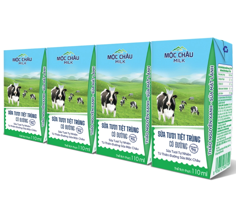 Sữa tươi Mộc châu có đường 110ml_Lốc 4 hộp