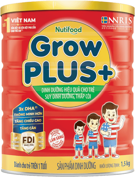 Sữa bột NutiFood GrowPLUS+ đỏ – 1.5kg – Dinh dưỡng cho trẻ suy dinh dưỡng, thấp còi từ 1 tuổi trở lên