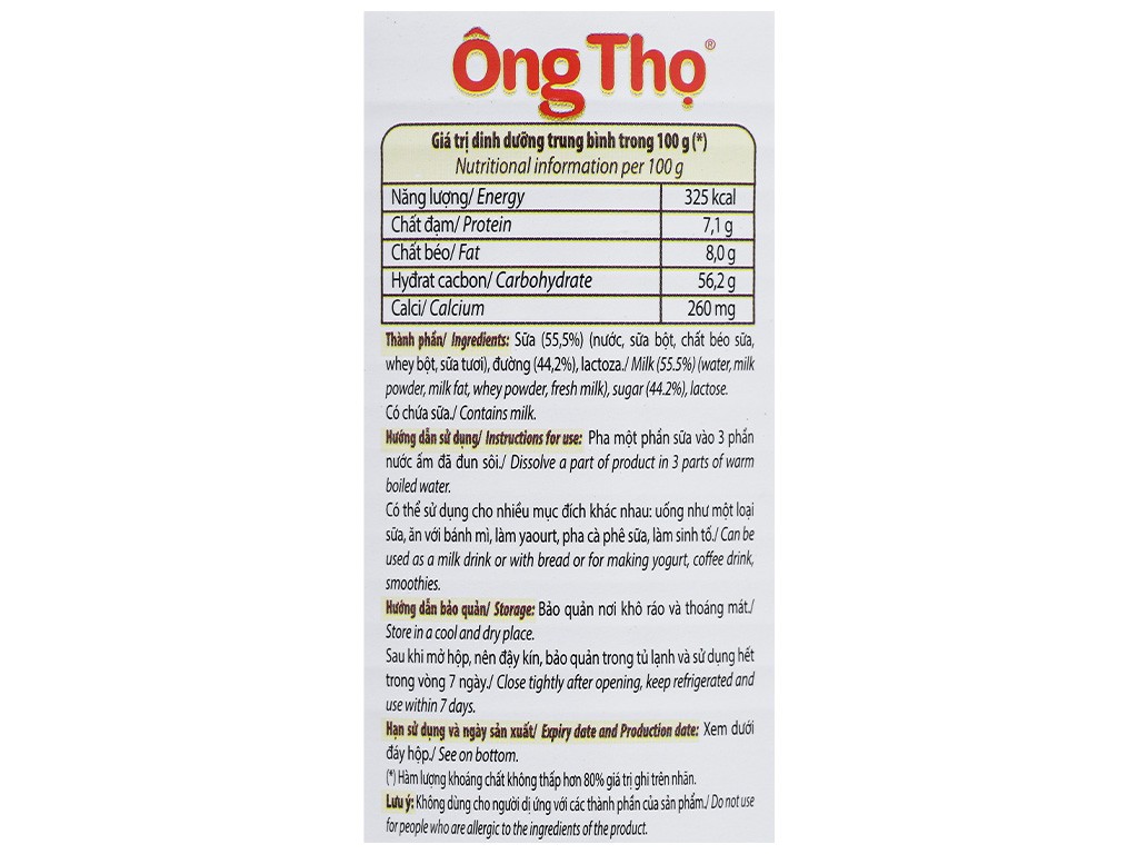Sữa Đặc Ông thọ trắng giật nắp khui 380g