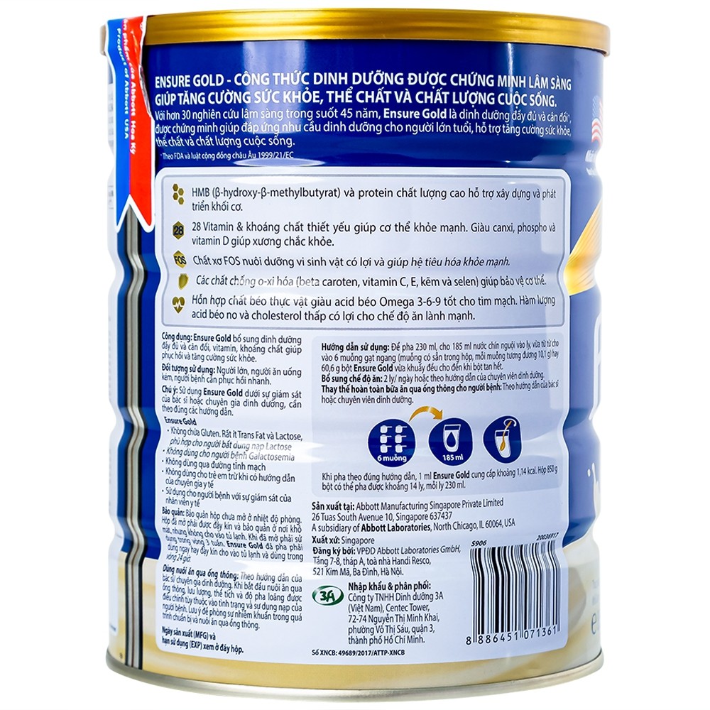 Sữa bột Ensure Gold Vani Hộp 850g