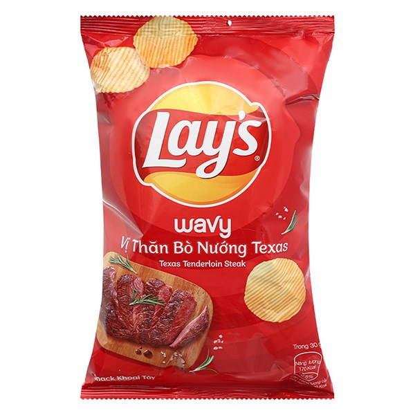 Lay's khoai tây Wavy vị bò nướng Texas 90g