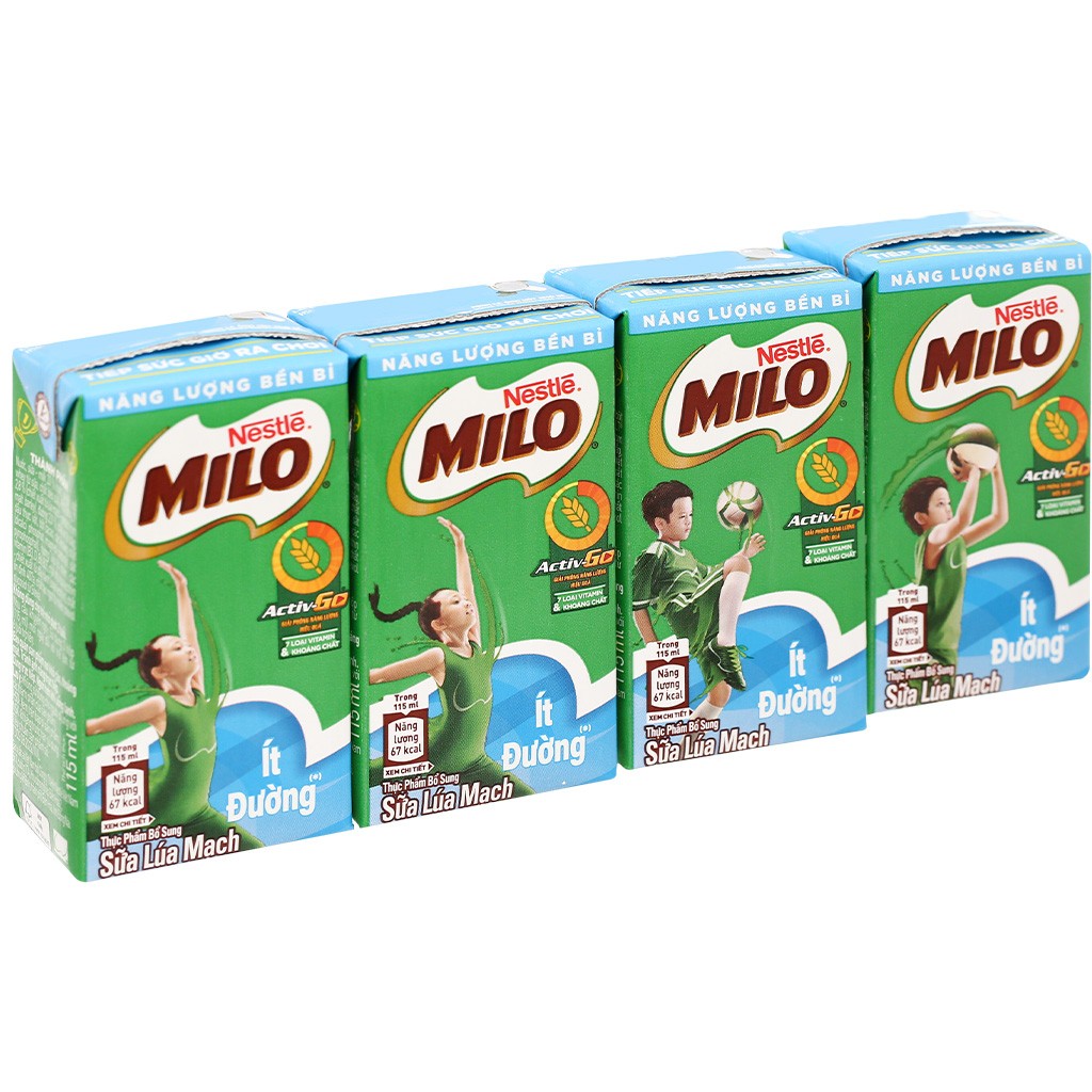 Sữa Lúa Mạch MILO ít đường VN 115ml ( 4 hộp )