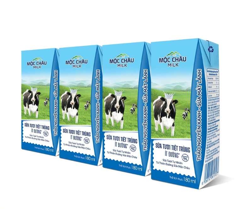 Sữa tươi tiệt trùng Mộc Châu ít đường 180ml_Lốc 4 hộp
