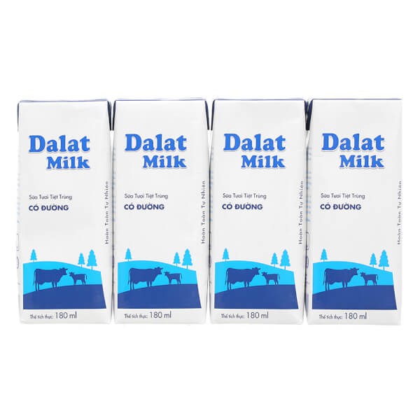 Sữa tươi dalatmilk có đường 180 ml_Lốc 04 hộp