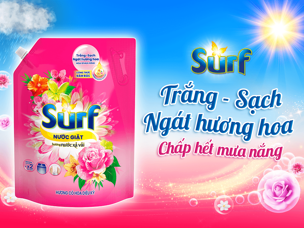 SURF Nước Giặt Hương Cỏ Hoa Diệu Kì 2.9kg,3.3kg/4 túi