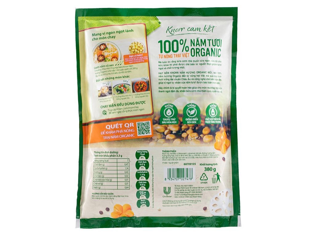 Hạt nêm Knorr nấm hương organic 380g/16