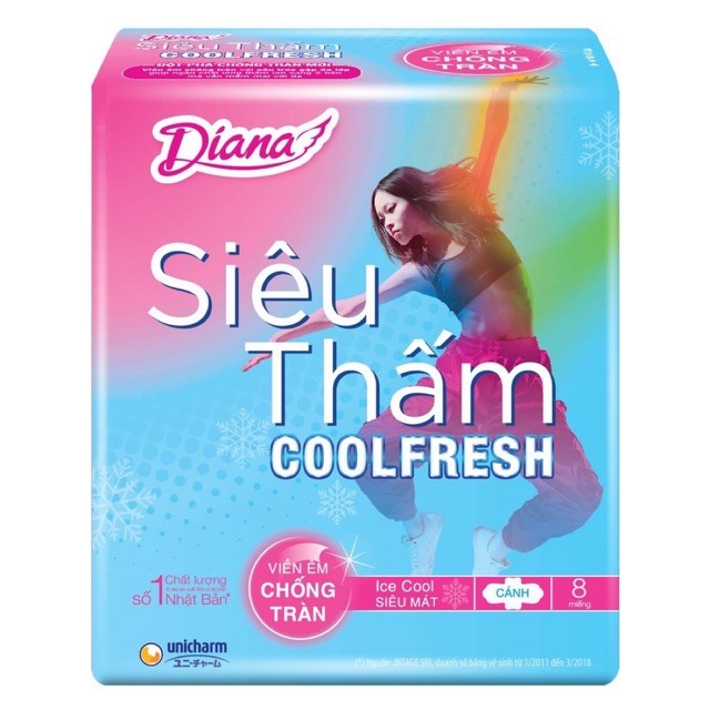 Diana siêu thấm Cool Fresh siêu mỏng cánh 8M