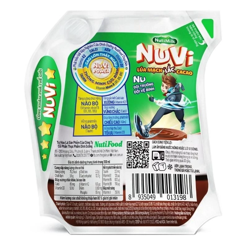 NuVi Thức uống Sữa Lúa mạch Lắc Cacao túi 110/24