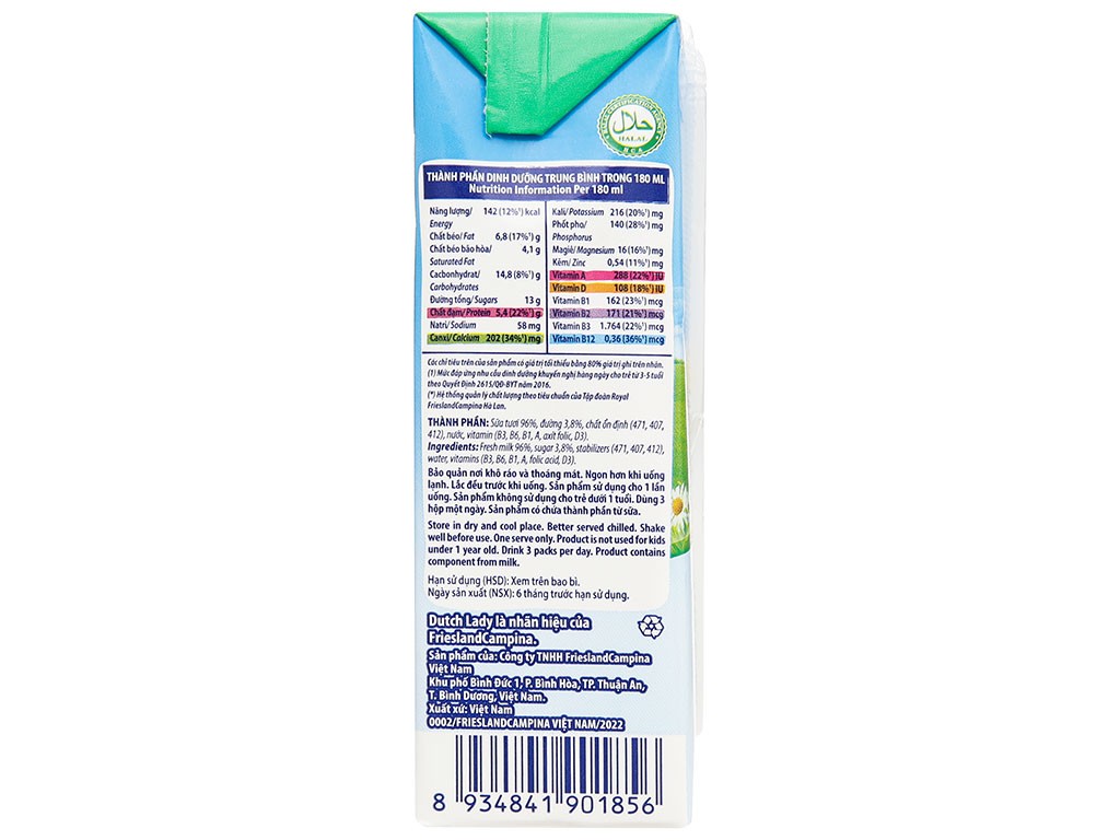 Sữa tươi Cô Gái Hà Lan 180ml có đường