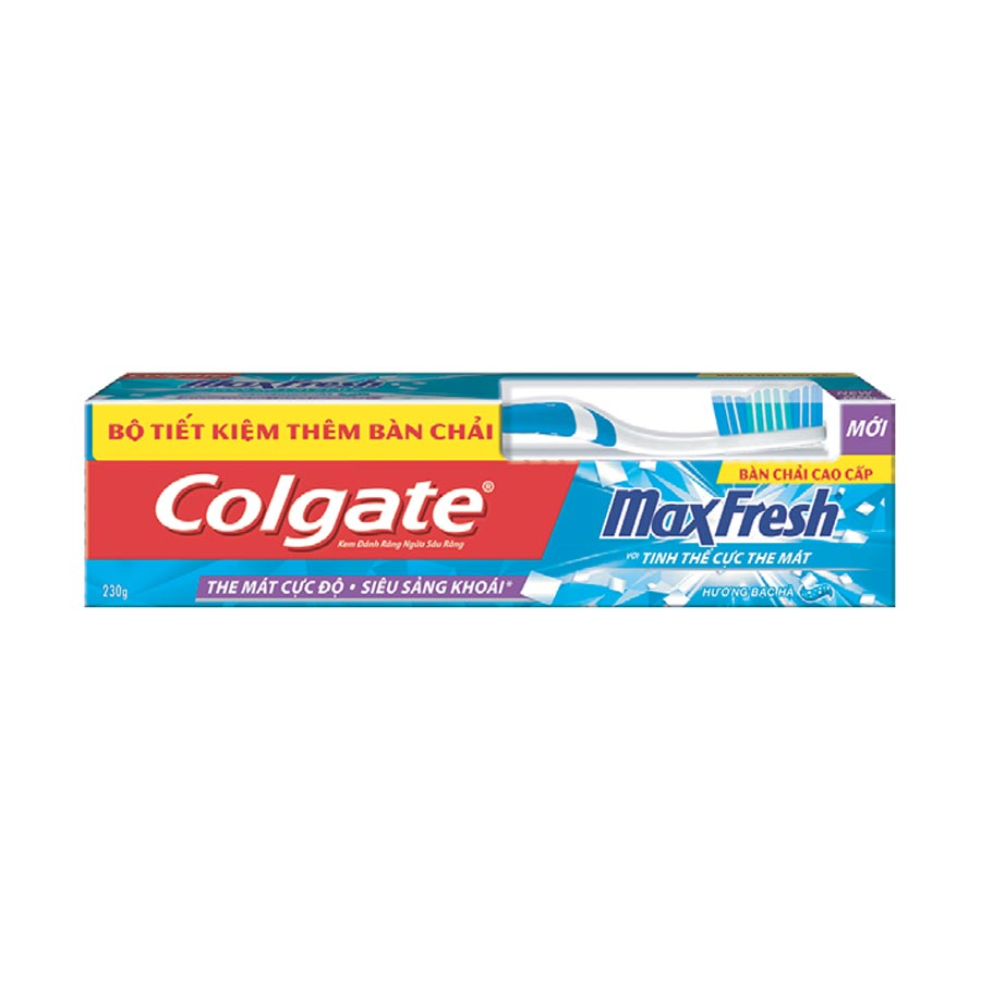 Kem đánh răng Colgate Maxfresh Coolmint bạc hà 225g kèm bàn chải đánh răng