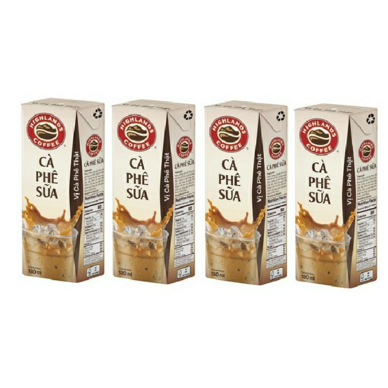 Cà phê sữa Highlands Tetra lốc 4 hộp 180ml