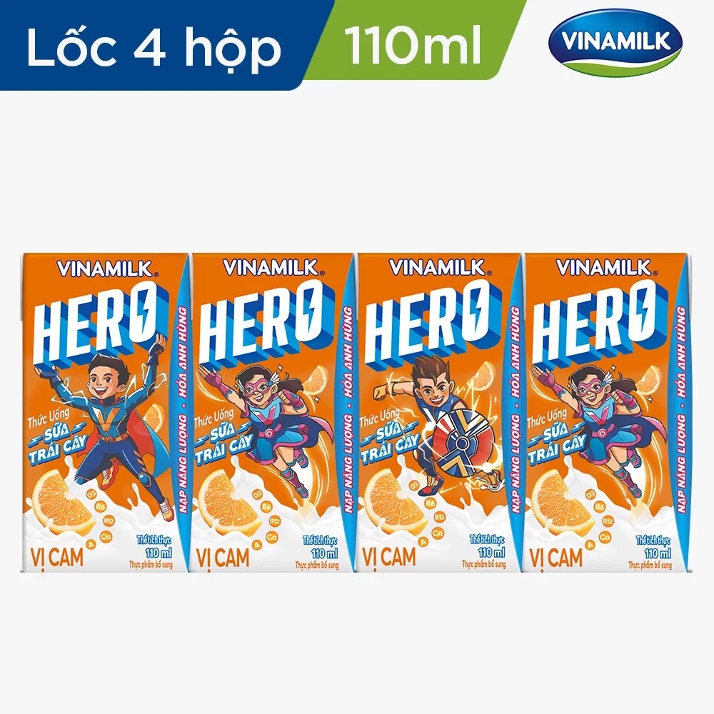 Sữa trái cây vị cam Vinamilk Hero 110ml/12