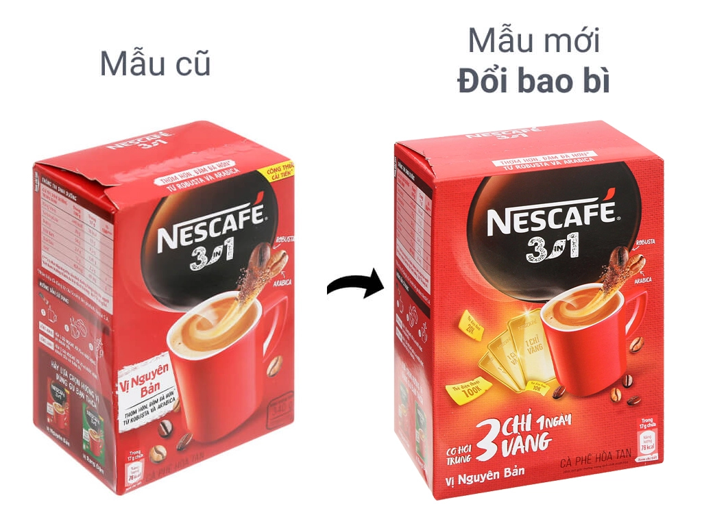 Cafe Nescafe sữa 3 in1 Original nguyên bản hài hòa (đỏ) 20, 22gói*17g/24