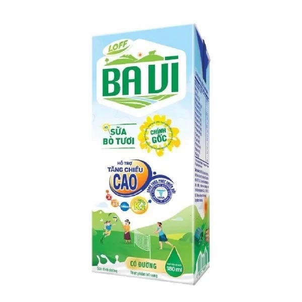 LOF Ba Vì Sữa Tươi Có đường 180ml_Lốc 4 hộp