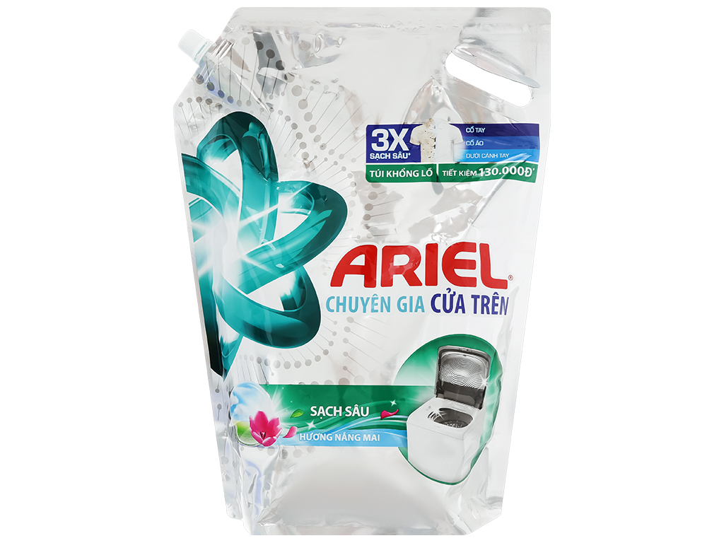 Nước giặt Ariel cửa trên đậm đặc sạch sâu, sạch nhanh hương nắng mai túi 3.5kg