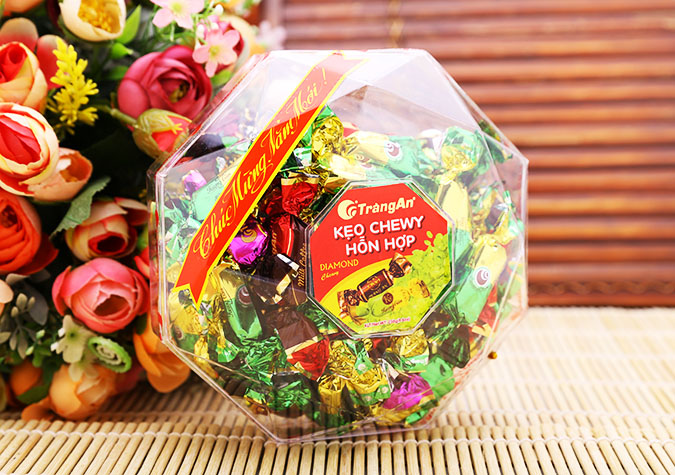 Kẹo chewy Tràng An hỗn hợp hộp tròn hoa 300g