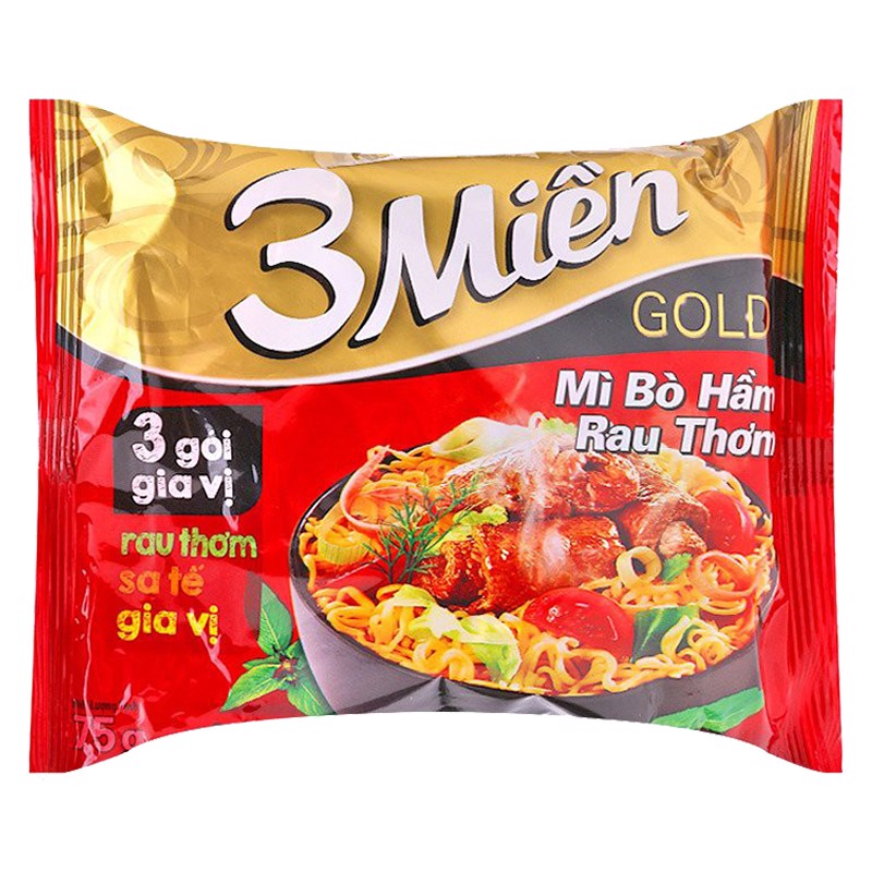 Mì 3 miền gold bò hầm rau thơm 75g