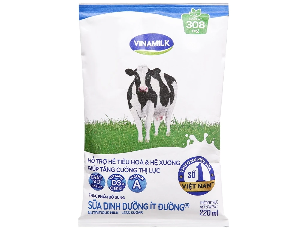 Sữa VNM túi 200ml, 220ml ít đường/48