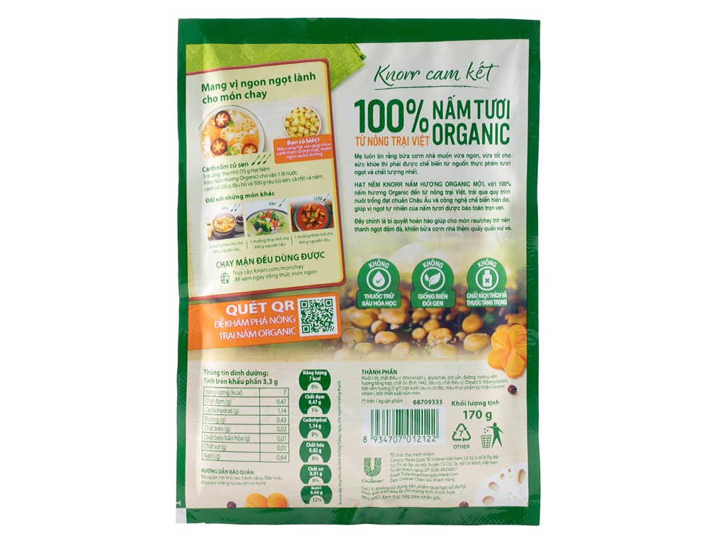 Hạt nêm Knorr chay nấm hương 175g,200g,170g/32