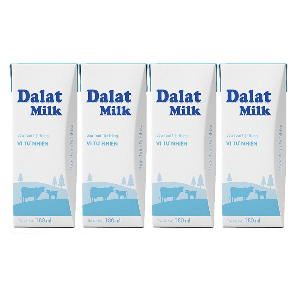 Sữa tươi dalatmilk vị tự nhiên nguyên chất 180 ml_Lốc 04 hộp